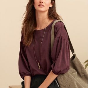 Garnet Hill Purple Maroon Puff Short Sleeve Top Women's Small